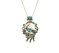 WEAV Natural Hetian Jade Phoenixs Laiyi Enamel Porcelain Necklace Pendant Retro Court Style Ladies Jewelry Cheongsam Accessories