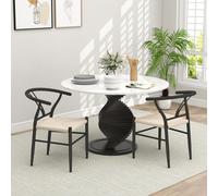 HOMCOM Weave Dining Chairs Set of 2 with Y-Shaped Backrest Hemp Seat Black