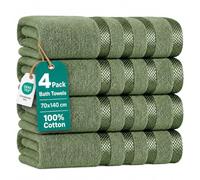 Weave Essentials - Bath Towels 4 Piece Set, 70x140cm, 100% Combed Cotton Large Bath Towel Set, Soft Absorbent Quick Dry Towels, Luxury Hotel Quality, Machine Washable Bathroom Towels (Sage)