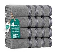 Weave Essentials Bath Towels 4 Piece Set, 70x140cm, 100% Combed Cotton Large Bath Towel Set, Soft Absorbent Quick Dry Towels, Luxury Hotel Quality, Machine Washable Bathroom Towels (Grey)
