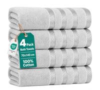 Weave Essentials - Bath Towels 4 Piece Set, 70x140cm, 100% Combed Cotton Large Bath Towel Set, Soft Absorbent Quick Dry Towels, Luxury Hotel Quality, Machine Washable Bathroom Towels (Silver)