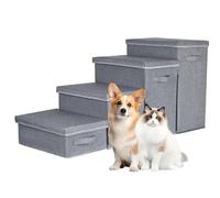 WEAVELYRICS Dog Stairs with Storage, 4-Step Folding Pet Steps for Small Dogs and Cats, Pet Steps Storage with Zip, Pet Stairs for High Bed, Couch and Car Ramp, Up to 200 Lbs (Gray, 4 Steps no Condo)