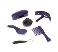 Weaver Equine 6-Piece Horse Grooming Kit, Ergonomic Gentle Horse Care Kit, Equestrian Supplies for Bathing Support, Detangling, and More, Purple/Black