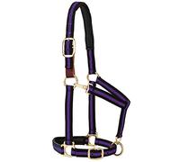 Weaver Leather Padded Breakaway Adjustable Chin and Throat Snap Halter, 1" Average Horse or Yearling Draft, Purple Striped