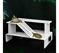 WEAVERBIRD Turtle Basking Platform, Turtle Tank Platform Aquarium Animal Sink Wharf, Double Decker Reptile Habitat, Climbing Shelf Turtle Tank Dock Floating Decor, Floating Turtle Dock, White