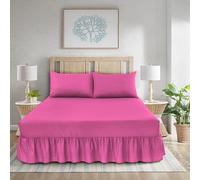 WEAVERS: 3 Pcs Luxurious Plain Frilled Valance Deep Fitted Sheet, Includes Pillowcase Pair. (Size Double Colour Fushia Pink)