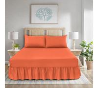 WEAVERS: 3 Pcs Luxurious Plain Frilled Valance Deep Fitted Sheet, Includes Pillowcase Pair. (Size Double Colour Orange)