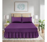 WEAVERS: 3 Pcs Luxurious Plain Frilled Valance Deep Fitted Sheet, Includes Pillowcase Pair. (Size King Colour Plum)