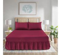 WEAVERS: 3 Pcs Luxurious Plain Frilled Valance Deep Fitted Sheet, Includes Pillowcase Pair. (Size Single Colour Burgandy)