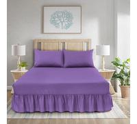 WEAVERS: 3 Pcs Luxurious Plain Frilled Valance Deep Fitted Sheet, Includes Pillowcase Pair. (Size Single Colour Purple)