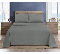 WEAVERS: 3 Pcs Luxury Poly Cotton Flat Sheet Set with Pillowcase Pair - Enduring Quality, All-Weather Comfort - Easy to Clean Bedding for Home or Hospitality Use. (Colour Grey, Size Double)