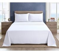 WEAVERS: 3 Pcs Luxury Poly Cotton Flat Sheet Set with Pillowcase Pair - Enduring Quality, All-Weather Comfort - Easy to Clean Bedding for Home or Hospitality Use. (Colour White, Size Double)