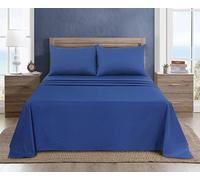 WEAVERS: 3 Pcs Luxury Poly Cotton Flat Sheet Set with Pillowcase Pair - Enduring Quality, All-Weather Comfort - Easy to Clean Bedding for Home or Hospitality Use. (Colour Royal Blue, Size Double)