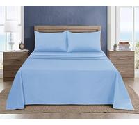 WEAVERS: 3 Pcs Luxury Poly Cotton Flat Sheet Set with Pillowcase Pair - Enduring Quality, All-Weather Comfort - Easy to Clean Bedding for Home or Hospitality Use. (Colour Sky, Size Single)