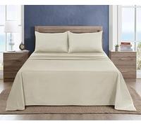 WEAVERS: 3 Pcs Luxury Poly Cotton Flat Sheet Set with Pillowcase Pair - Enduring Quality, All-Weather Comfort - Easy to Clean Bedding for Home or Hospitality Use. (Colour Mocha, Size Double)