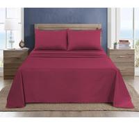 WEAVERS: 3 Pcs Luxury Poly Cotton Flat Sheet Set with Pillowcase Pair - Enduring Quality, All-Weather Comfort - Easy to Clean Bedding for Home or Hospitality Use. (Colour Burgundy, Size Double)