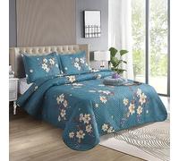 WEAVERS: 3 PCS Reversible Patchwork Quilted Bedspread, Floral Print Lightweight Comforter Coverlet, Soft Microfiber. Includes 2 Pillow Shams Fits Double & King Size Bed 220cm x 240cm. MILAN-125WV