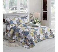 WEAVERS: 3 PCS Reversible Patchwork Quilted Bedspread, Floral Print Lightweight Comforter Coverlet, Soft Microfiber. Includes 2 Pillow Shams Fits Double & King Size Bed 220cm x 240cm. MILAN-107WV