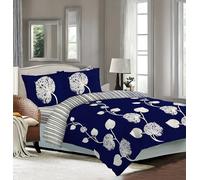 WEAVERS: 4 PCS Luxury Bed Linen Collection - Easy-Care Fabric, and Premium Designs. Bedding set includes a Duvet Cover, Pillowcases and a Fitted Sheet. (Design - LiS Navy Blue Size - Double)