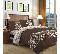 WEAVERS: 4 PCS Luxury Bed Linen Collection - Easy-Care Fabric, and Premium Designs. Bedding set includes a Duvet Cover, Pillowcases and a Fitted Sheet. (Design - Chelsea Brown Size - Double)
