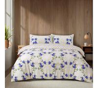 WEAVERS: 4 Piece Luxury Soft Microfiber Bedding Set With Duvet Cover Fitted Sheet And Pillowcases - Modern, Comfortable & Easy Care. (Size King - Design Christy Blue)