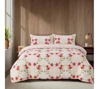 WEAVERS: 4 Piece Luxury Soft Microfiber Bedding Set With Duvet Cover Fitted Sheet And Pillowcases - Modern, Comfortable & Easy Care. (Size Single - Design Christy Red)