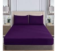 WEAVERS: Extra Deep Fitted Sheet - Super Soft Luxurious Microfiber, 40cm Deep Pockets, Elasticized design that ensures a snug fit. (Colour Purple Size Double)