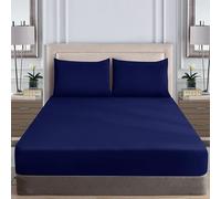 WEAVERS: Extra Deep Fitted Sheet - Super Soft Luxurious Microfiber, 40cm Deep Pockets, Elasticized design that ensures a snug fit. (Colour Navy Blue Size King)