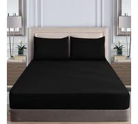 WEAVERS: Extra Deep Fitted Sheet - Super Soft Luxurious Microfiber, 40cm Deep Pockets, Elasticized design that ensures a snug fit. (Colour Black Size Double)