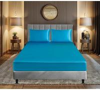 WEAVERS: Luxurious 3-Piece Silky Satin Fitted Sheet Set - 40cm Extra Deep Pocket, High Thread Count, Elasticated Edge - Fitted Sheet with a Pair of Pillowcases. (Size Double, Colour Teal)