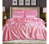 WEAVERS: Luxurious 6-Piece Silky Satin Bedding Set, Smooth & Glossy Finish, Includes Reversible Zipped Duvet Cover, 1 Fitted Sheet, and 4 Pillowcases. (Colour Baby Pink Size Single)