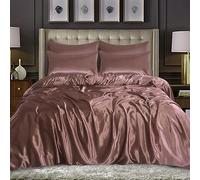 WEAVERS: Luxurious 6-Piece Silky Satin Bedding Set, Smooth & Glossy Finish, Includes Reversible Zipped Duvet Cover, 1 Fitted Sheet, and 4 Pillowcases. (Colour Blush Pink Size King)