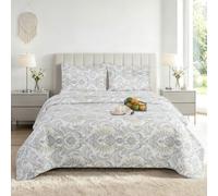 WEAVERS: Quilted Bedspread Set King/Double, 3 Piece Embroidered Reversible Floral Bedspread with 2 Pillow Shams, Soft Brushed Microfibre Cover, Cotton Filled Lightweight for All Seasons. (MILAN-138)