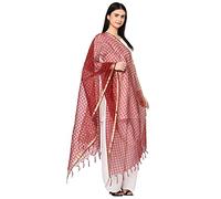 Weavers Villa Ladies Plaid Poly Silk Dupatta, Maroon Check Pattern, 2.25 Mtrs