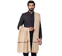 Weavers Villa Men's Embroided Border Kunj Pure Wool Lohi/Woollen Shawl-MS-KINGRI, Beige, Large