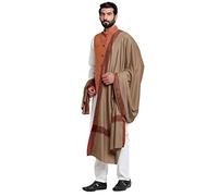 Weavers Villa Men's Woven Border Woollen Lohi Meditation Shawl Wrap, Ivory, Large