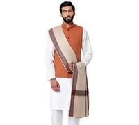 Weavers Villa Men's Woven Border Woollen Lohi Meditation Shawl Wrap, Light Beige, Large