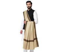 Weavers Villa Men's Woven Border Woollen Lohi Meditation Shawl Wrap, Light Brown, Large