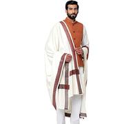 Weavers Villa Men's Woven Border Woollen Lohi Meditation Shawl Wrap, White, Large