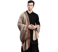 Weavers Villa Men's Woven Border Woollen Lohi/Shawl Light Brown Large-MS-988-LIGHTBROWN