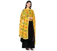 Weavers Villa Women's Indian Handicraft Ethnic Dupatta Phulkari Embroided Dupatta Chunni/Stole/Scarf, Yellow, Large
