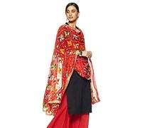 Weavers Villa Women's Indian Handicraft Ethnic Dupatta Phulkari Embroided Dupatta Chunni/Stole/Scarf, Red, Large