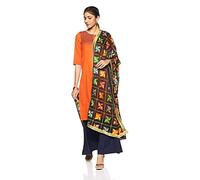 Weavers Villa Women's Indian Handicraft Ethnic Dupatta Phulkari Embroided Dupatta Chunni/Stole/Scarf, Black, Large
