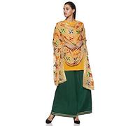 Weavers Villa Women's Indian Handicraft Ethnic Dupatta Phulkari Embroided Dupatta Chunni/Stole/Scarf, Beige, Large