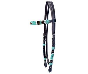 Weaving Craft Stunning Brown Leather Snaffle Cavesson Horse Riding Bridle Leather With Functional Buckles Western Headstall Rawhide Knotting Stitched with Multi Color Beads Standard Size