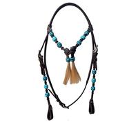 Weaving Craft Stunning Dark Brown Leather Snaffle Cavesson Horse Riding Bridle Leather Western Headstall Natural Hand Braided Turquoise Rawhide Futurity Knot Natural Hair Tassels Bridle Standard