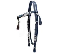 Weaving Craft Stunning leather Snaffle Cavesson Horse Riding Bridle Leather With Functional Buckles Western Headstall Hand Braided Rawhide Knotting Futurity Knot Black Color Hair Tassels _ Standard