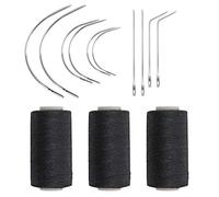 Weaving Needle Combo Deal 3Pcs Black Thread with 10pcs Needle for Making Wig Sewing Hair Weft Hair Weave Extension (Big Medium and Small C Shape Curved Needle with J I Needle) (3 Thread + 10Needle)