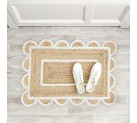 Weaving Village Scalloped Natural Jute Area Rug, Natural Base Off White Trim, 2x3