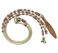 WeavingCraft Hand-Braided Natural Rawhide Rope with Red and Black Zig Zag Design- Premium Leather Knots,Horse Tack Romal Reins for Ranch Riding